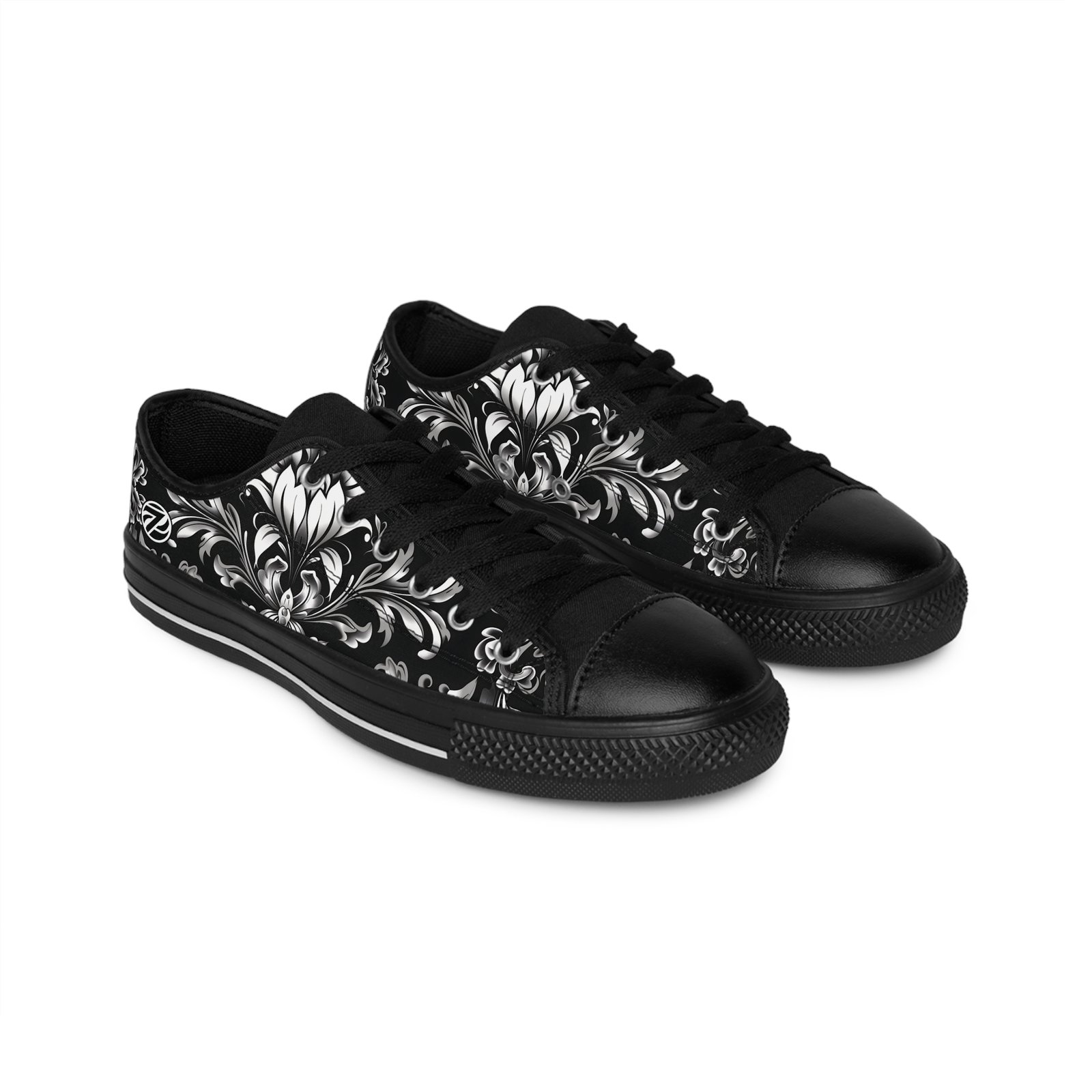 Womens Baroque Lace Zerras Baroque Lace Black and White Low Tops
