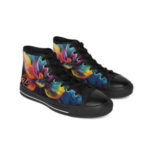 Zerras Bloom High Tops — men’s floral high tops with a bold multicolor print on black.