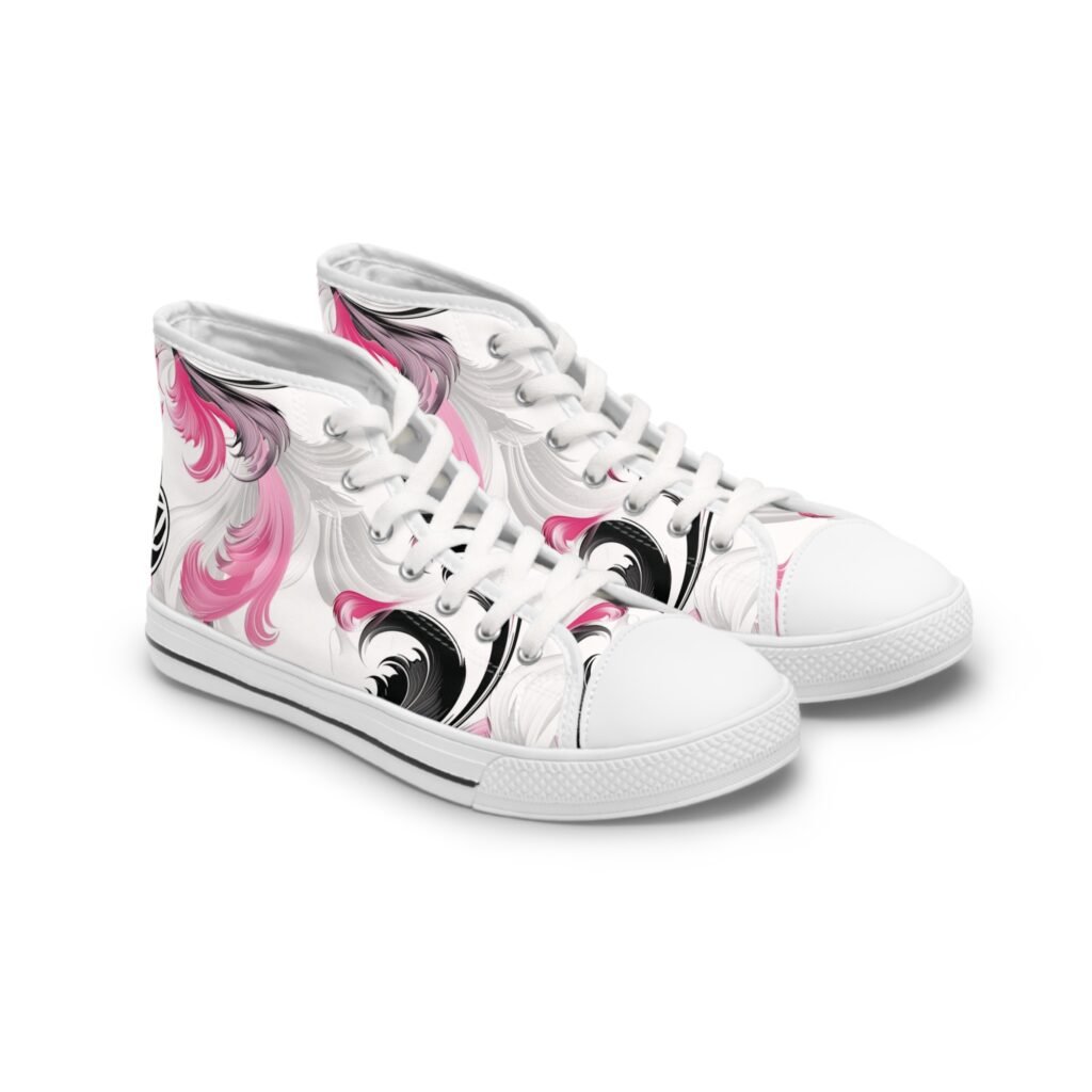 Zerras womens blush inkflow pink and white design on white hightops