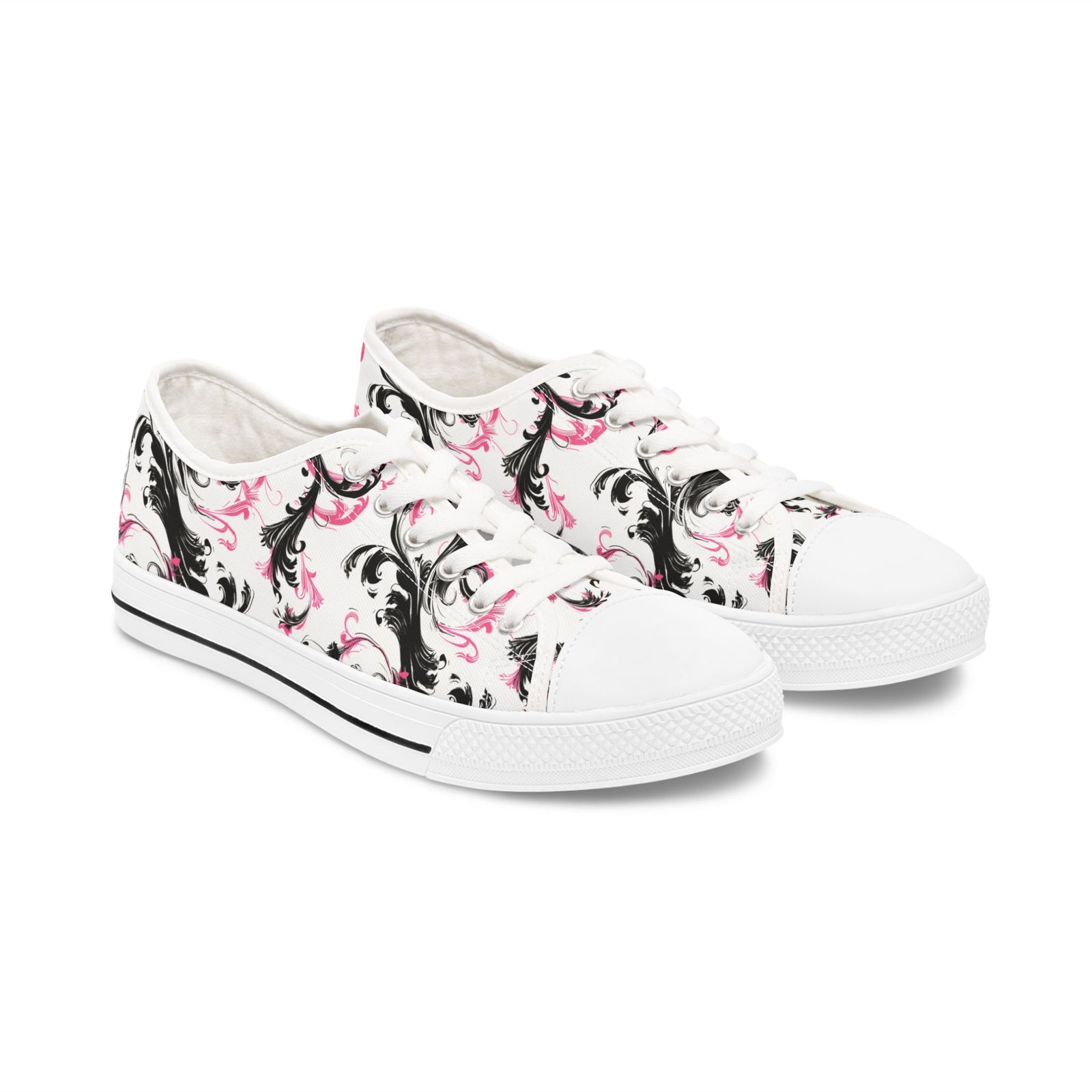 noir blossom womens black and pink floral low tops
