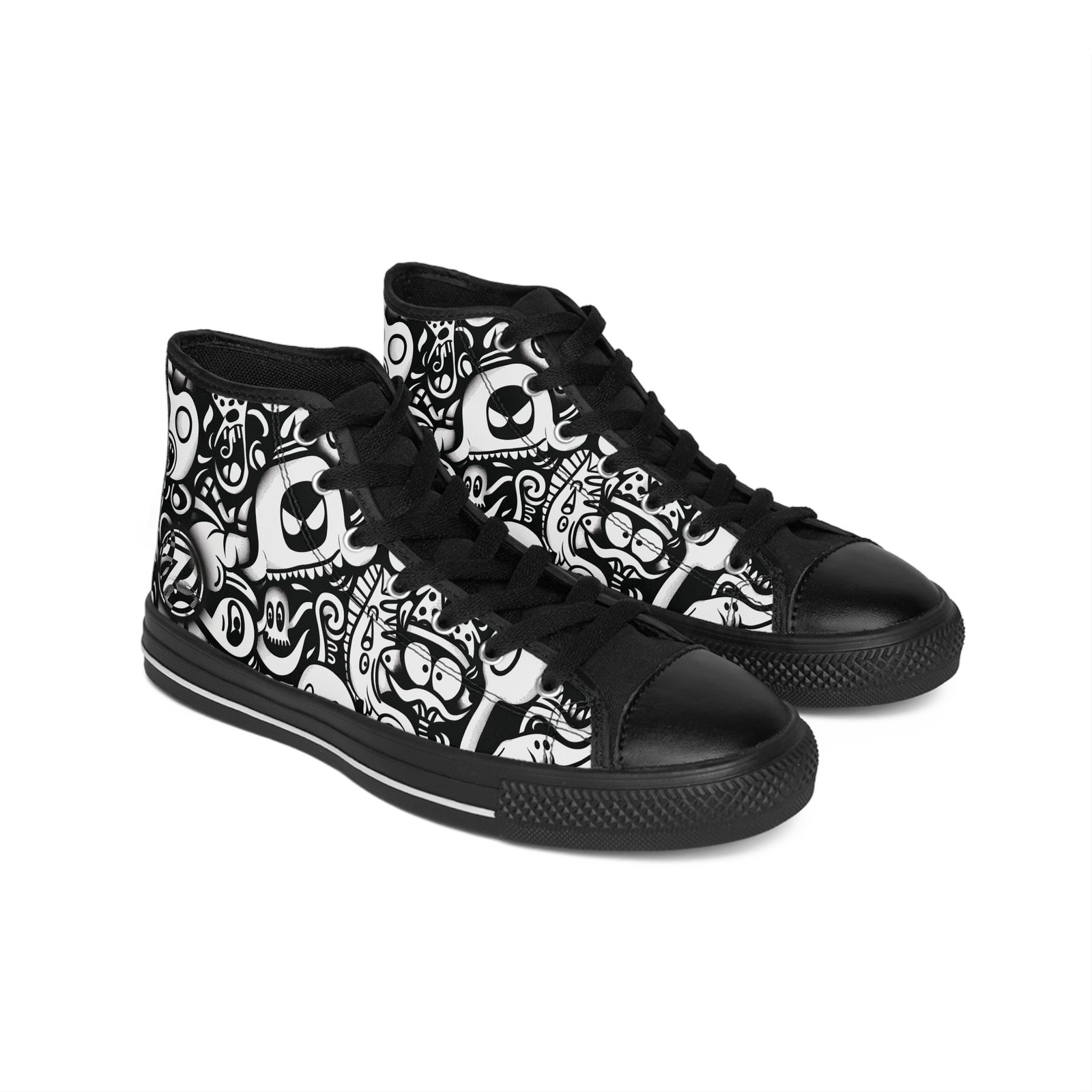Zerras Cartoon Chaos Zerras Cartoon Characters Black and White High Tops